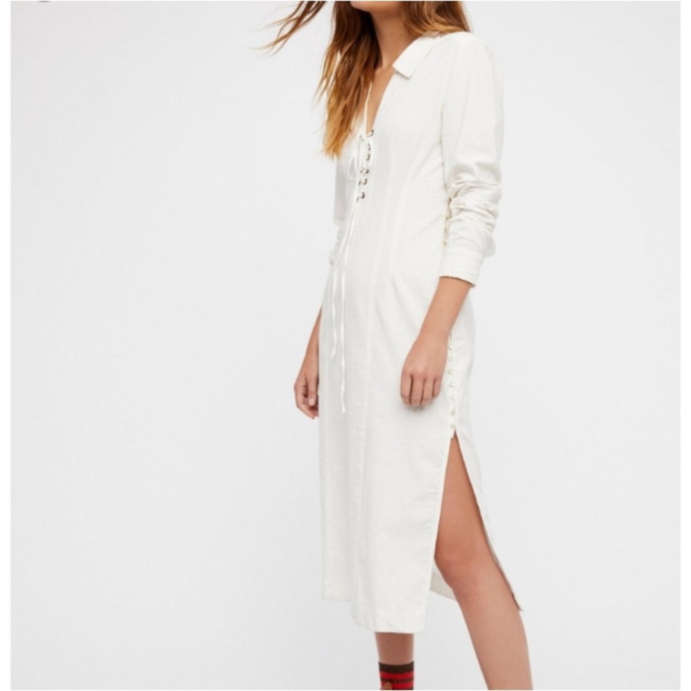 Free People White El Dorado Midi Lace-Up Dress Size XS NWOT